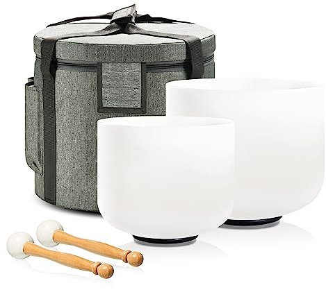 Lycrystal Couple of 2 PCS Crystal Singing Bowl Set, 8 F note Heart Chakra and 10 C note Root Chakra, Sound Bowl Meditation Set for Healing with Carry Case Bag.