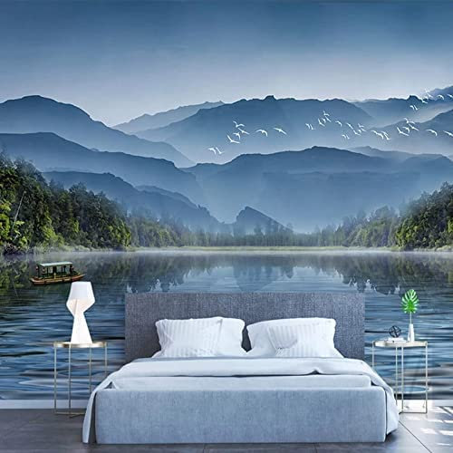 Photo Wallpaper Pastoral Blue Ink Painting Natural Scenery Wallpaper Mural Picture Photo Murals Wallpaper Mural Wallpaper 3D Wallpaper Paste Living Room The Wall for Bedroom Mur 400 (W) x 280 (H) cm