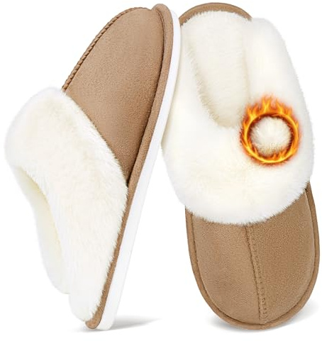 YUTYTH Fluffy Slippers Women Men Memory Foam Slippers for Ladies Plush Cozy House Shoes Indoor Outdoor Anti-Skid Rubber Sole Keep Warm Winter