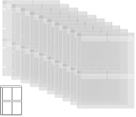 Briartw 10 Seitenschutzhüllen mit vier Fächern, für A4-Größe, 4-Loch-Bindermappe für Stanzformen und Briefmarken, wasserdichte transparente PVC-Tüten zur Aufbewahrung von Bastelbedarf, Karton