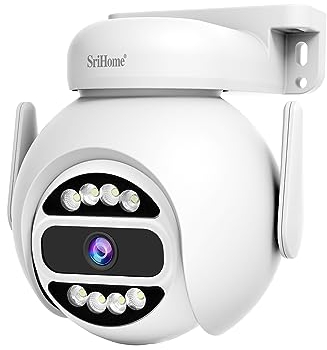 SRIHOME 4 MP Dual-Band WiFi-Netzwerk, PTZ-Überwachungskamera, Bewegungsverfolgung, Nachtsicht, IP66 wasserdicht, 2-Wege-Audio, Schutz des privaten Lebens, Verwendung im Innen- und Außenbereich