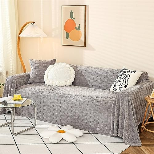 Homxi Couch Überzug Ecksofa 3 Sitzer,180x340CM,Bezug Sofa Einfarbig mit Rechteck Sofaüberwurf Polyester Sofa Handtuch Grau Sofabezüge