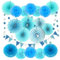 Blau Party Dekoration Papier - Pompoms, Aufhängen Fächer, Dreieckige Wimpel und hängende Glitter Punkt Papier Girlande für Party Hochzeit Geburtstag Graduierung Deko Weihnachten Karneval 20 Stück