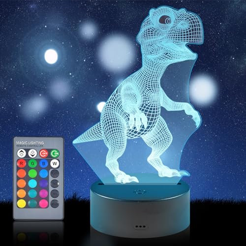 Dinosaurier 3D Nachtlicht für Kinder,LED Illusion Nachtlicht,3D Lampe,Dinosaurier spielzeug,Dinosaurier-Geschenke,3D Illusion Lampe mit 16 Farben Ändern und Fernbedienung,für Mädchen Jungen Kinder
