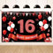 Koliphy 16. Geburtstag Deko, 16. Happy Birthday Banner für Jungen Mädchen, Schwarz Rot Stoff 16 Geburtstagsbanner Hintergrund Party Dekoration Drinnen und Draußen