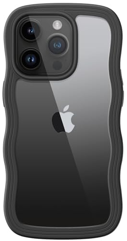 JETech Niedliche Hülle für iPhone 14 Pro Max 6,7 Zoll, Wellen Lockige Form Stoßfestes Handy Schutzhülle für Frauen und Mädchen, Klare Harte PC Rücken (Schwarz)
