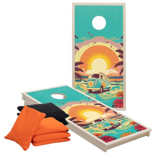 Cornhole Set – 120 x 60 cm - Sackloch Spiel – Wicked Wood – offiziell ACL-lizensiertes Set of Boards – 2 x 4 Cornhole säckchen 450gr - Cornhole Spiel Outdoor