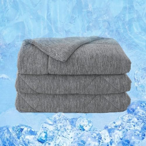 meadow park Cooling Comforter Twin Size, Double Sided Cooling Blanket for Hot Sleepers, Cold Tech Fabric, Q-Max>0.55, Lightweight Breathable Summer Comforter, 60” x 90”, Grey