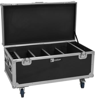 ROADINGER Flightcase 4x AKKU Multiflood IP 8x10W RGBW Wash CRMX mit Ladefunktion | Truhen-Case mit Lenkrollen