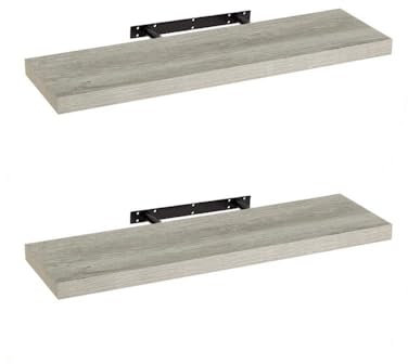LOLAhome - Set de 2 Baldas Flotantes para Pared de Madera Grises de 80x23 cm, 2 Estanterías de Pared Resistentes y Decorativas sin Agujeros Visibles para Salón, Cocina, Oficina o Dormitorio