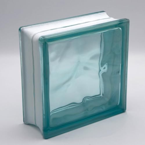 6 unidades: Bloques de Vidrio, Bloque Básico de Cristal en Nube Turquesa, 19 x 19 x 8 cm