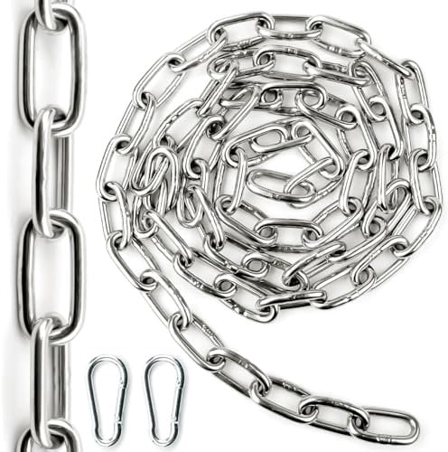 Ziamzra Gliederkette Meterware Edelstahlkette 2 M 6 mm Kette Metall Stahlkette Gliederketten Verlängerungskette Rundstahlkette Ankerkette für Hundekette Schaukeln Ketten Ankerkette Hängesessel
