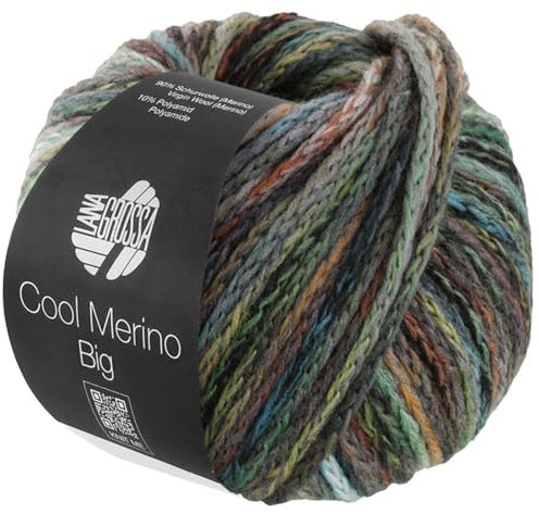 LANA GROSSA Cool Merino Big Color | Voluminöses Kettengarn aus klassischer Merinowolle | Handstrickgarn aus 90% Schurwolle & 10% Polyamid | 50g Wolle zum Stricken & Häkeln | 90m Garn FB 412