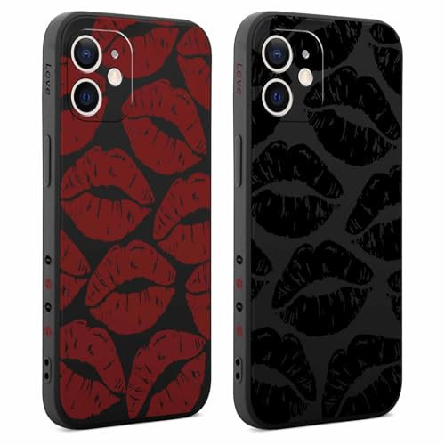 Coiwxmoi 2 Stück Hülle für iPhone 12 mini 5,4 Zoll, Aesthetic Muster Design Mädchen Frauen Handyhülle, Weich Silikon Slim Motiv Stoßfest Case Süßes Schutzhülle für iPhone 12 mini, Lippenabdruck