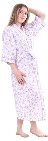 iTRONiK Ladies Floral Poly Cotton Night Gown - Floral Dressing Gown Robes Wrap - Comfortable and Stylish Sleepwear (Pink-28/30)