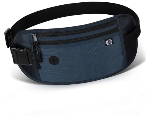 TENXSNUG Geldgürtel mit RFID-Blockierungstechnologie, Wasserdicht Flache Bauchtasche für Damen und Herren, Reise Bauchtasche Diebstahlsicher für Bargeld Karten Reisepass, Blau