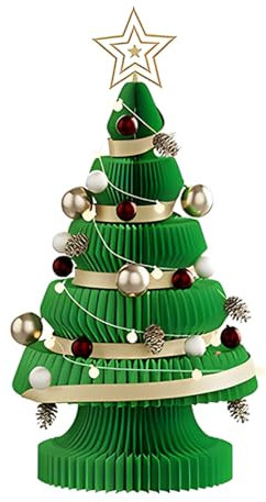 Albero Di Natale Pieghevole Verde, Alberi Di Natale A Nido D'ape Da Interno, Albero Di Natale Di Carta per Feste A Casa(13x20.8in)
