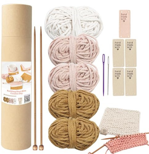 Komplettes Häkelset, Untersetzer-Strickset, Häkelanleitung, entspannendes Häkelset, DIY-Untersetzer mit Baumwollseil in hellen Farben, Kunst und Handwerk P
