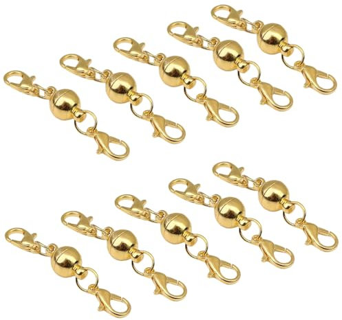 Fenglin-joy Magnetverschluss Kette, 10 Stücke Magnet Schmuckverschluss 8mm Runde Halskette Verschlüss für DIY, Armband, Halskette Schmuckherstellung (Gold)