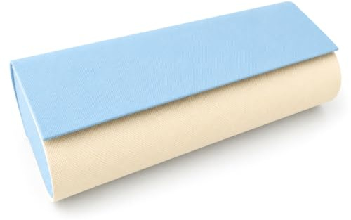 Hard Shell Double Glasses Case | Protective Dual Eyeglasses Box for 2 Pairs of Spectacles Sunglasses Shades | Unisex Portable Eyewear Specs Casing Pouch for Men Women Children (White-Blue)