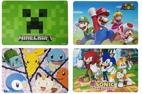Theonoi Kinder Set Tischset Tischunterlagen Matte Platzdeckchen Essunterlage für Frühstück Mittagessen Schule Kunststoff abwaschbar Mädchen Junge (Gamer Gaming)