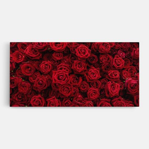 ARTHUB® Leinwandbild 40x80 cm, Red Roses Wall | Wohnzimmerdekoration, Hängende Bilder, Wanddekoration, Heimdekoration, Blumen, Rosen