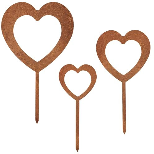 EXTRAVAGANT® 3er Set Herzen Stecker groß Gartendekoration Wohnungsdeko Metall Stahl Rost Edelrost wetterfest Garten Wohnung Love Geschenk Muttertag Valentinstag Geburtstag Grabschmuck