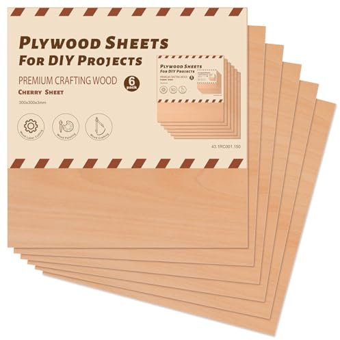 ROWOOD 6 pannelli in compensato di ciliegia, 300 x 300 x 3 mm, per modellismo, fai da te, ideale per taglio laser, bruciare legno