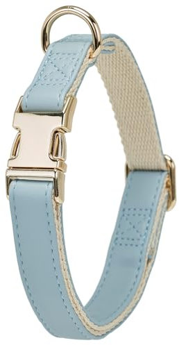 YUDOTE Hundehalsband aus Weichem Leder mit Sicherheits-Schnellverschluss-Metallschnalle, Natürliche Baumwolle, Gepolstertes Kunstlederhalsband für Mittel Hunde mit Empfindlicher Haut, Hellblau