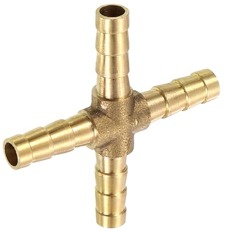 QUARKZMAN Raccordo Ottone 4 Vie Raccordo 1/4 (6mm) Incrocio Portagomma | Raccordo Adattatore, per Condutture Trasporto Acqua/Carburante/Aria
