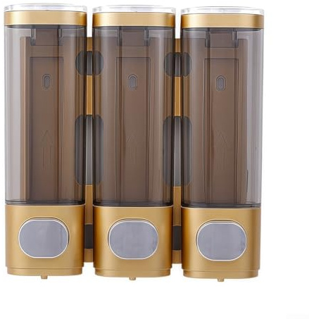 Seifenspender zur Wandmontage, 300 ml, Pumpflasche, 3 Kammern für Duschgel, Shampoo, Conditioner, Badezimmer-Organizer (Gold)