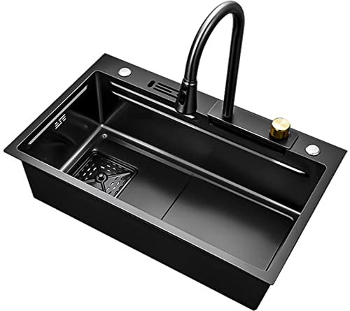 SQMGFA Fregadero de Cocina de un Solo Seno de Acero Inoxidable 304, Hecho a Mano, con lavaplatos y Grifo de Cascada para Barra de Cocina, Estilo rústico.