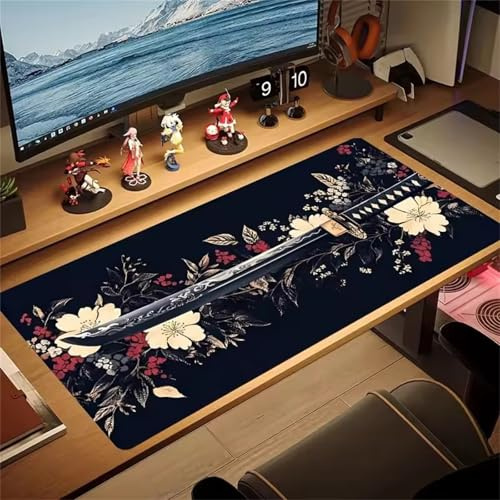 Mauspad XXL Samurai Großes Mousepad 1200x600x2 mm Gaming Mouse Pad Improved Precision and Speed Gaming Tastatur Matte mit Vernähten Kanten für Gamer, Büro, Zuhause