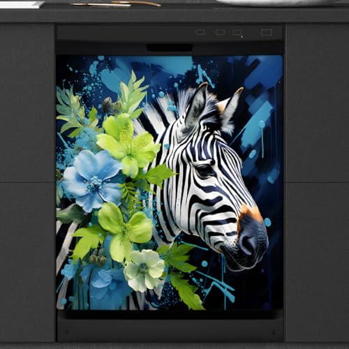 Woltant Autocollant décoratif magnétique pour lave-vaisselle Motif zébré 58 x 66 cm