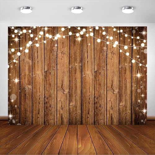 Avezano Fotohintergrund aus braunem Holz, Retro-Stil, Planken-Lichterkette, Fotografie-Hintergrund, Babyparty, Geburtstag, Party, Dekoration, Portrait-Hintergrund, Foto-Requisiten (3 x 2,1 m)