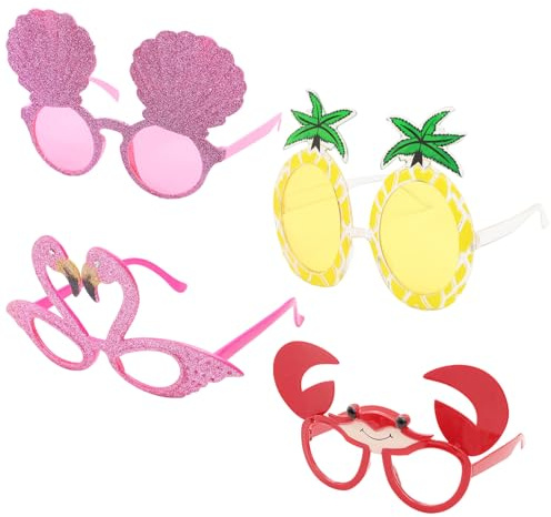 EDLMKM 4PCS Party Sunglasses, Funny Sunglasses, Tropical Party Glasses Props, Novelty Hawaii Glasses, Hawaiian Party Decoration Props Glassess for Christmas, Birthday, Cosplay Party Beach Summer Party