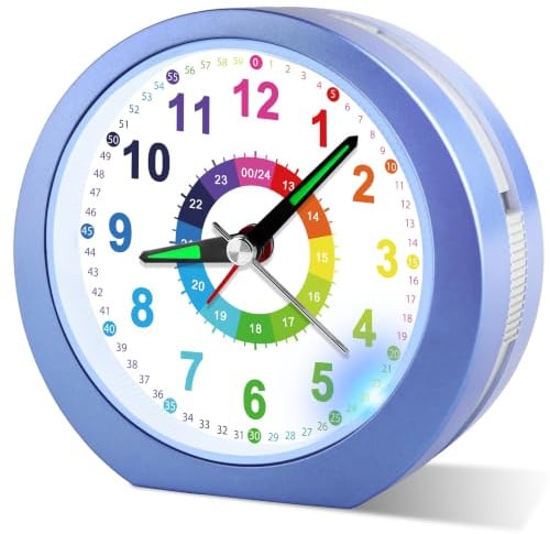 DTKID Wecker Analog Wecker für Kinder, Jungen und Mädchen | Kinder Lernen Wecker, Kein Ticken, Snooze und Nachtlicht, Batteriebetrieben