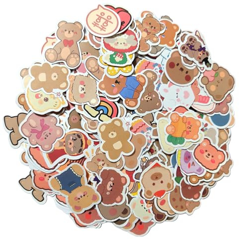 200 Stück Scrapbook Sticker, Aesthetic Aufkleber Set für Laptop, Koffer & DIY, Sticker für Erwachsene und Kinder (Süßer kleiner Bär)