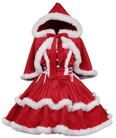 Generisch Damen Weihnachtskostüm – Sexy Santa Babydoll Kleid mit Cape, Elegant Xmas Weihnachtsoutfit, Slim Fit Festliche Weihnachtskleidung, Weihnachtsfrau Kostüm Party Outfit Kostüm