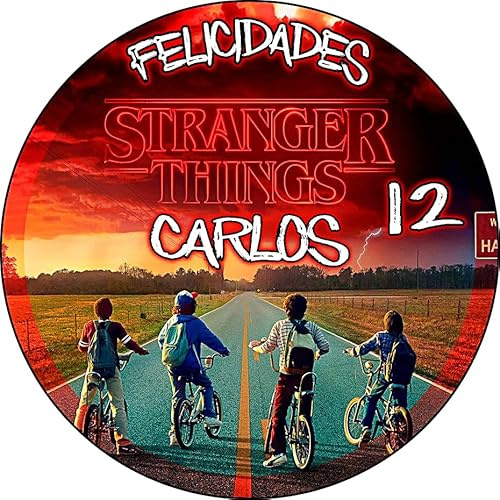 MDA Foto Comestible, OBLEA o Papel de AZÚCAR, STRANGER THINGS, Pesonalizada Foto con Nombre, Edad y Texto, para Tartas y Magladenas de Cumpleaños, Varios Tamaños. Disco 5