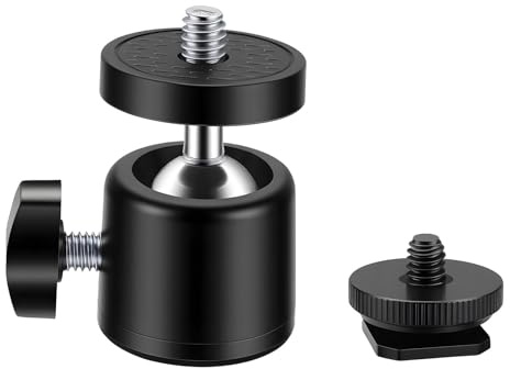 Tripod Mini Ball Head Mount 360° Swivel Ball Head | with Removable 1/4 Hot Shoe Adapter Camera Mount Panoramic Tripod Mounts for Phone DSLR Cameras Tripods Monitor