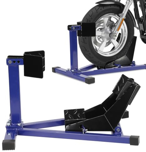Peviasot Motorrad Montageständer, Motorradwippe vorn Vorderradklemme Motorrad Ständer, Transportständer Vorderrad, Geeignet für 17-21 Zoll Reifen, Blau