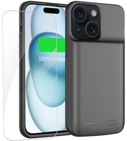YISHDA Battery Case for iPhone 15, 7000mAh Slim Portable Protective Charging Case Compatible with iPhone 15 with Rechargeable Extended Battery Pack Charger(Black)