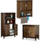 Relaxdays 3 TLG Badschrank Set LAMELL, Waschbeckenunterschrank, Hängeschrank, Badezimmerschrank, Waschbeckenschrank, Bambus, braun