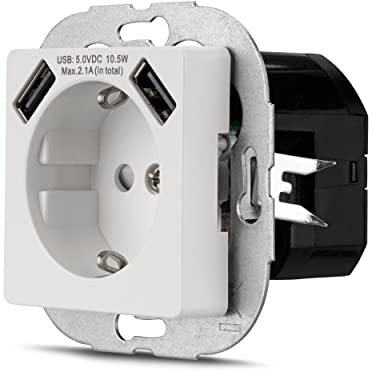 REV PrimaLuxe Steckdose mit 2 USB Anschlüssen. USB: max. 2,1A, 5VDC, 10,5W, Weiss