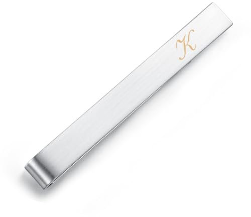 Honey Bear Homme Initiale Lettre Alphabet Pinces à Cravate,Taille Normale Acier Inoxydable pour Le Cadeau de Mariage affaires,5.4cm,Argent brossé (K 2.13inches)