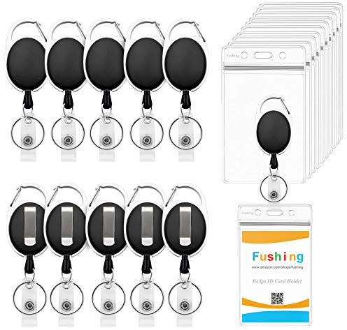Fushing 10 Pcs Ausweishalter Ausziehbar, Kartenhalter SchlüSselanhäNger,Ausweisjojo Badge Reel Karabiner mit Clip(Vertikal)
