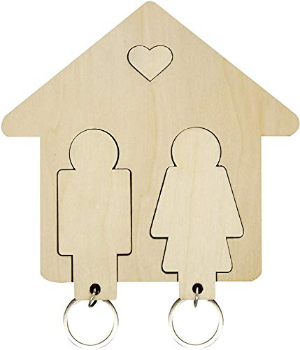 guitz Portachiavi Da Parete E Casa 15 x 15 Cm, Appendi Chiavi A Muro, Portachiavi Coppia Lui E Lei In Legno, Idee Regalo Casa Nuova Uomo Donna, Porta Chiavi Da Muro Per Casa Moderno