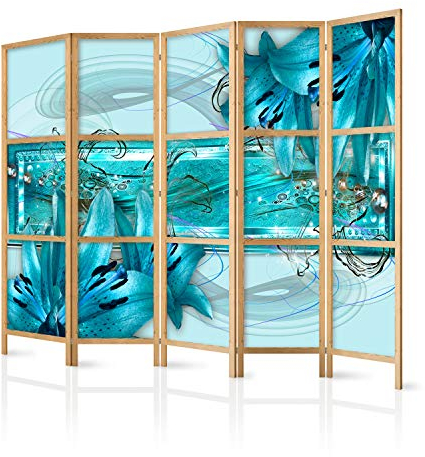 murando - Paravent Innen Raumteiler Holz Blumen Lilien Abstrakt 225x172 cm 5-teilig Japanische Trennwand Raumtrenner Room Divider Mobiler Sichtschutz Spanische Wand Raum Abtrennung b-C-0387-z-c