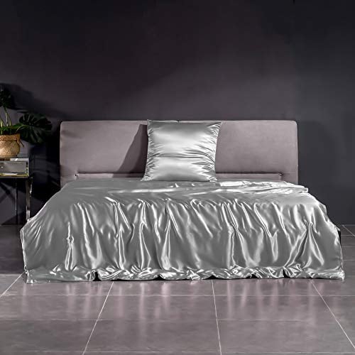 THXSILK 22 Momme Seidenbettwäsche Set 2 teilig, Bettbezug 135 x 200 cm und 80 x 80 cm Kissenbezüge, Hypoallergen Maulbeerseide Bettwäsche Set, Ultra Weich und Glatt, Grau